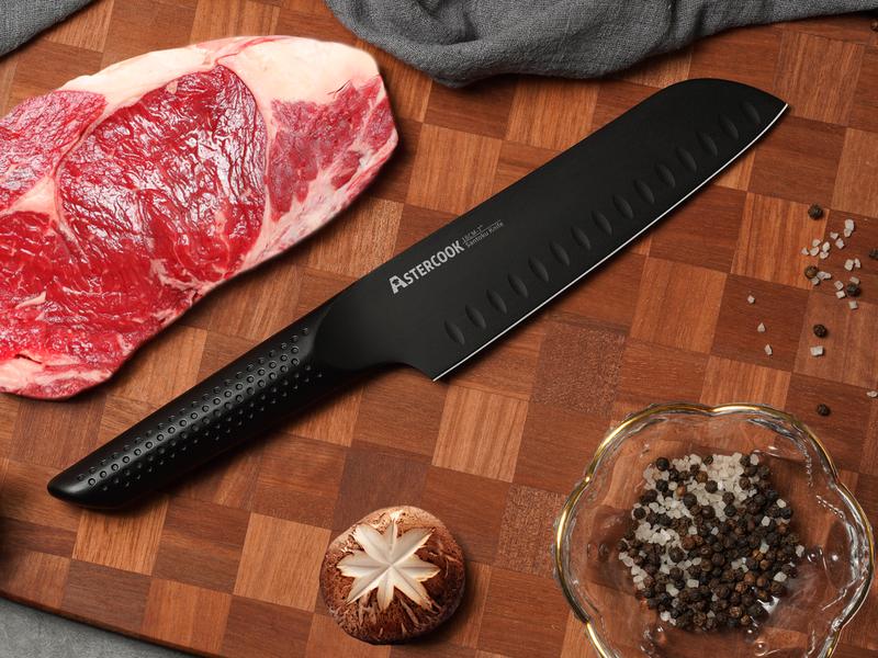 Astercook 15 PCS Kitchen Knife Set - Chef Knife Set with Non-Stick Stainless Steel and Ergonomic Wood Handle - Kitchen Knives, Block Knife Block Wooden