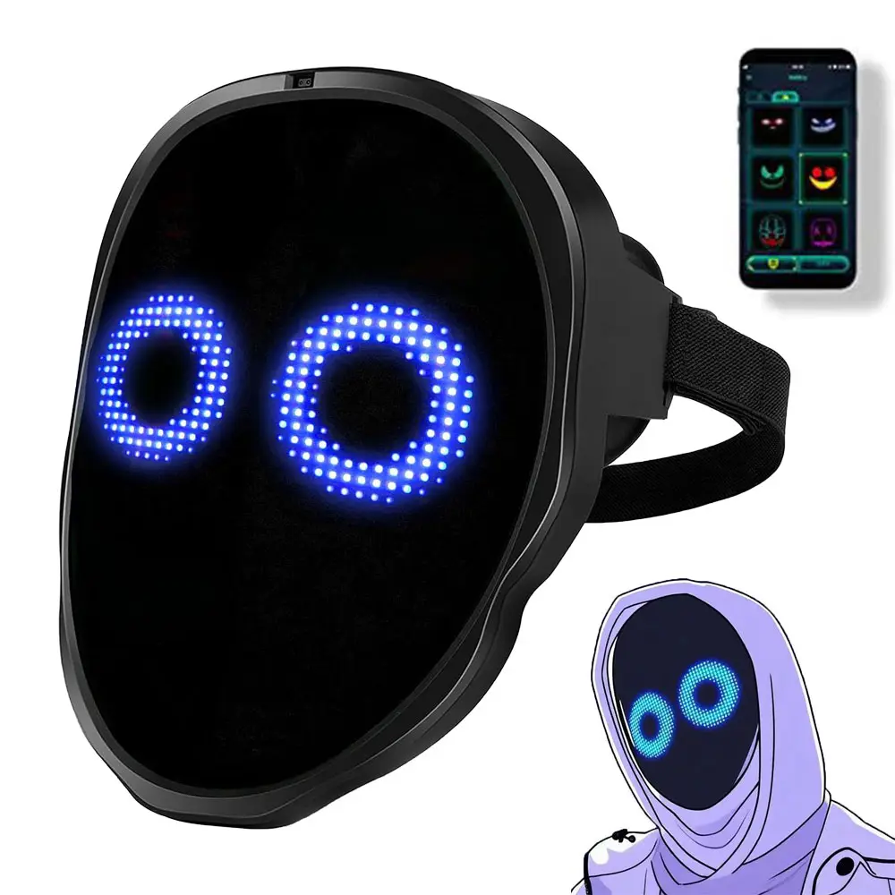 LED Rechargeable Bluetooth-compatible APP Control Mask, Customizable Glowing Creepy Face Changing Mask, Cool Toy for Birthdays, Halloween, Cosplay, Masquerade Parties, Party Favor, Party Event Props, Party Supplies, Party Face Masks
