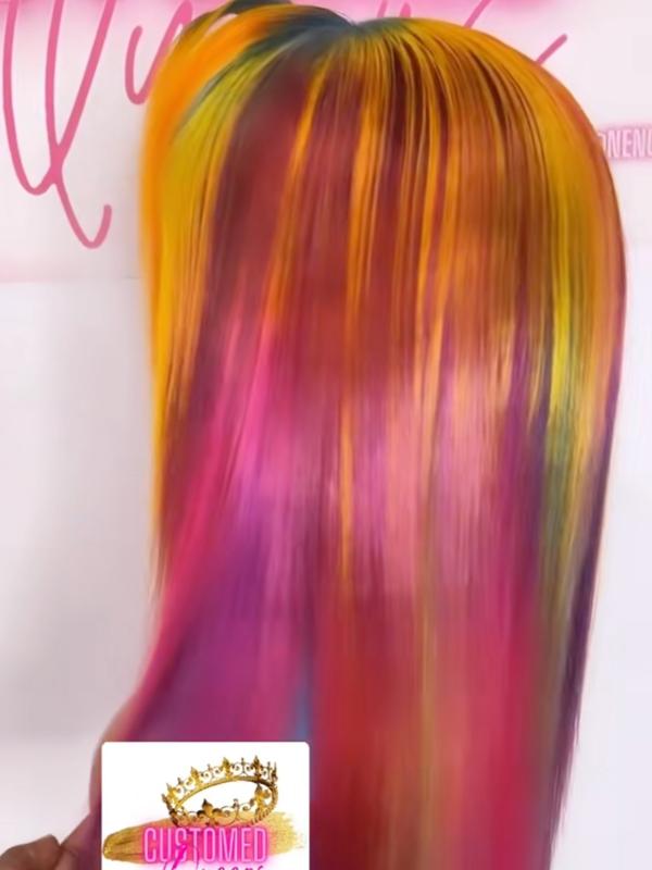 Rainbow Ombre Closure Wig - 20 inches - Customed Queens Co Wig - 100% Virgin Human Hair Wig - Glueless Wig