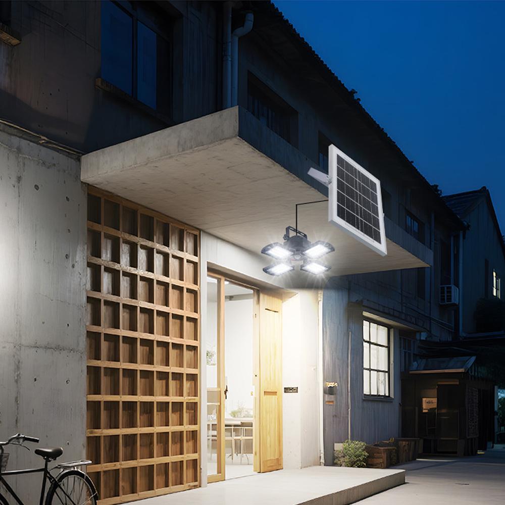 Solar Shed Light Outdoor Indoor Solar Powered Motion Sensor Pendant Light 5 Lighting Modes & Remote Control 4-Leaf 120°Adjustable Lights for Home Yard Garage