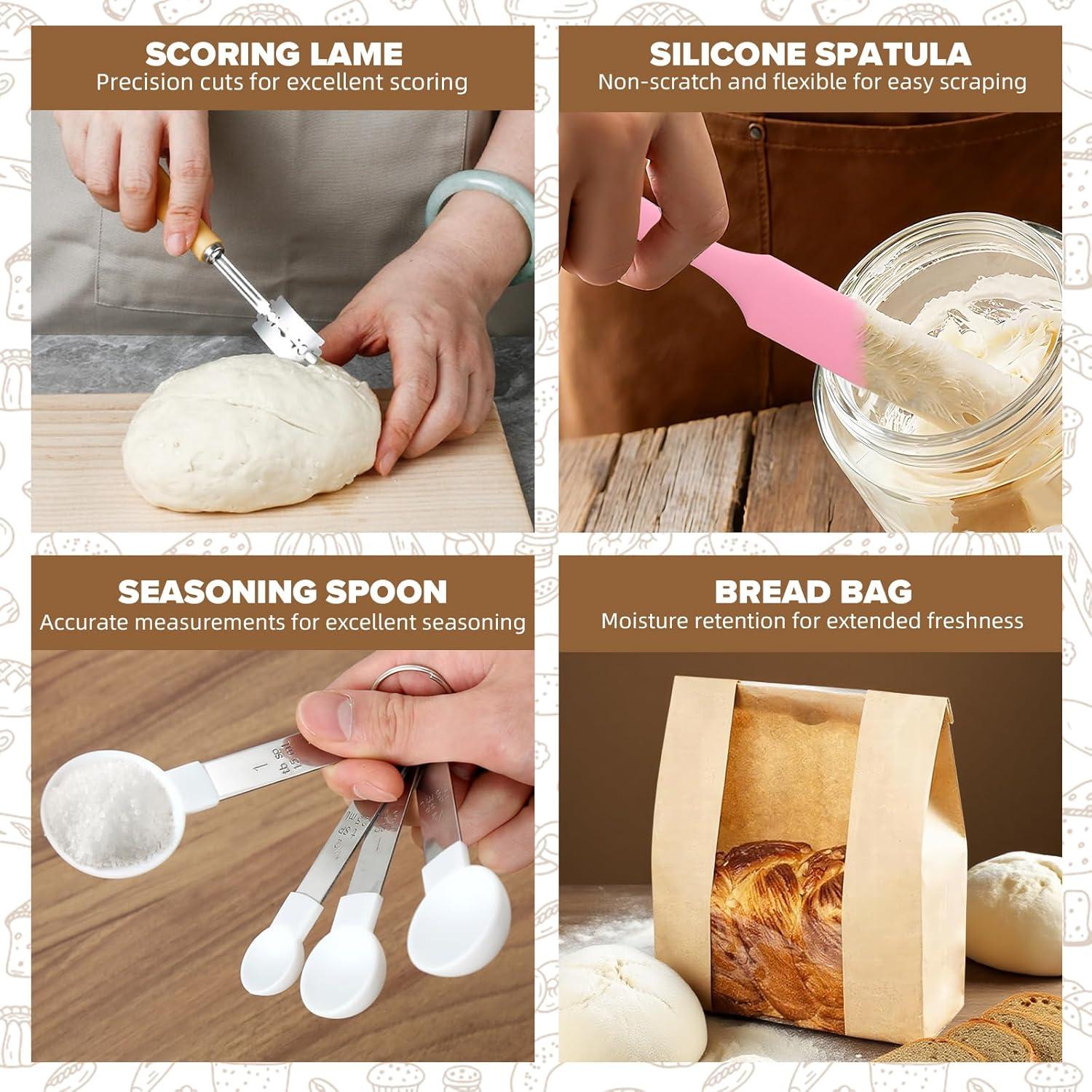 SUNDAY MIRTH Sourdough Starter Kit – 18-Piece Bread Baking Set with 34oz Glass Jar & Banneton Basket