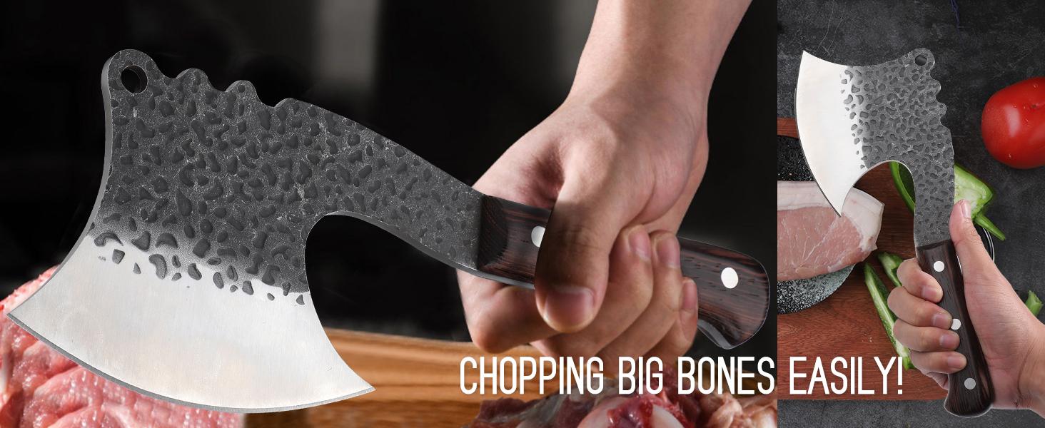 Dream Reach Professional Bone Cleaver - Hand Forged Full Tang Kitchen Knife for Cutting Meat, Heavy Duty Butcher Tool for Home and Restaurant Use (Black)