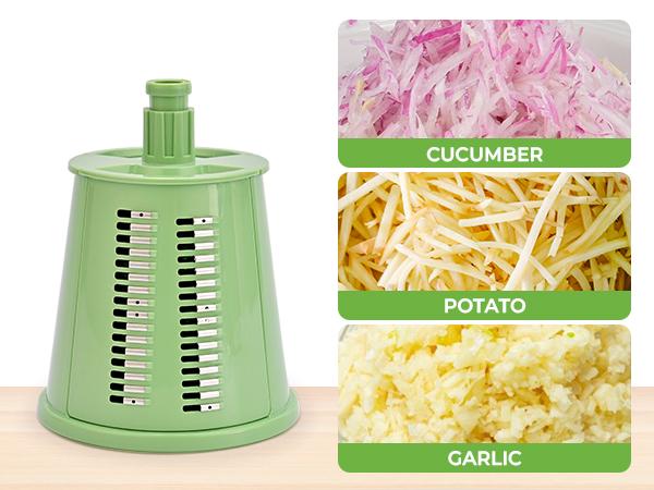 SUSTEAS Vegetable Chopper 18/10 Stainless Steel with 6 Replaceable Blades, Strong Suction Cup Base, Durable Design for Easy Cooking Kitchenware Utensils New Green