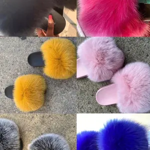 Mustard Yellow, Pink, Soft Pink, Blue, Grey or Black Foxy Fluffy Slides for Women & Girls - Indoor/Outdoor Comfortable & Stylish Open Toe Fur Slides with Soft Rubber Sole for Autumn Wear - Walking Shoes, Footwear