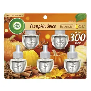 Air Wick Plug in Scented Oil, 5 Refills, Pumpkin Spice, Fall Scent,