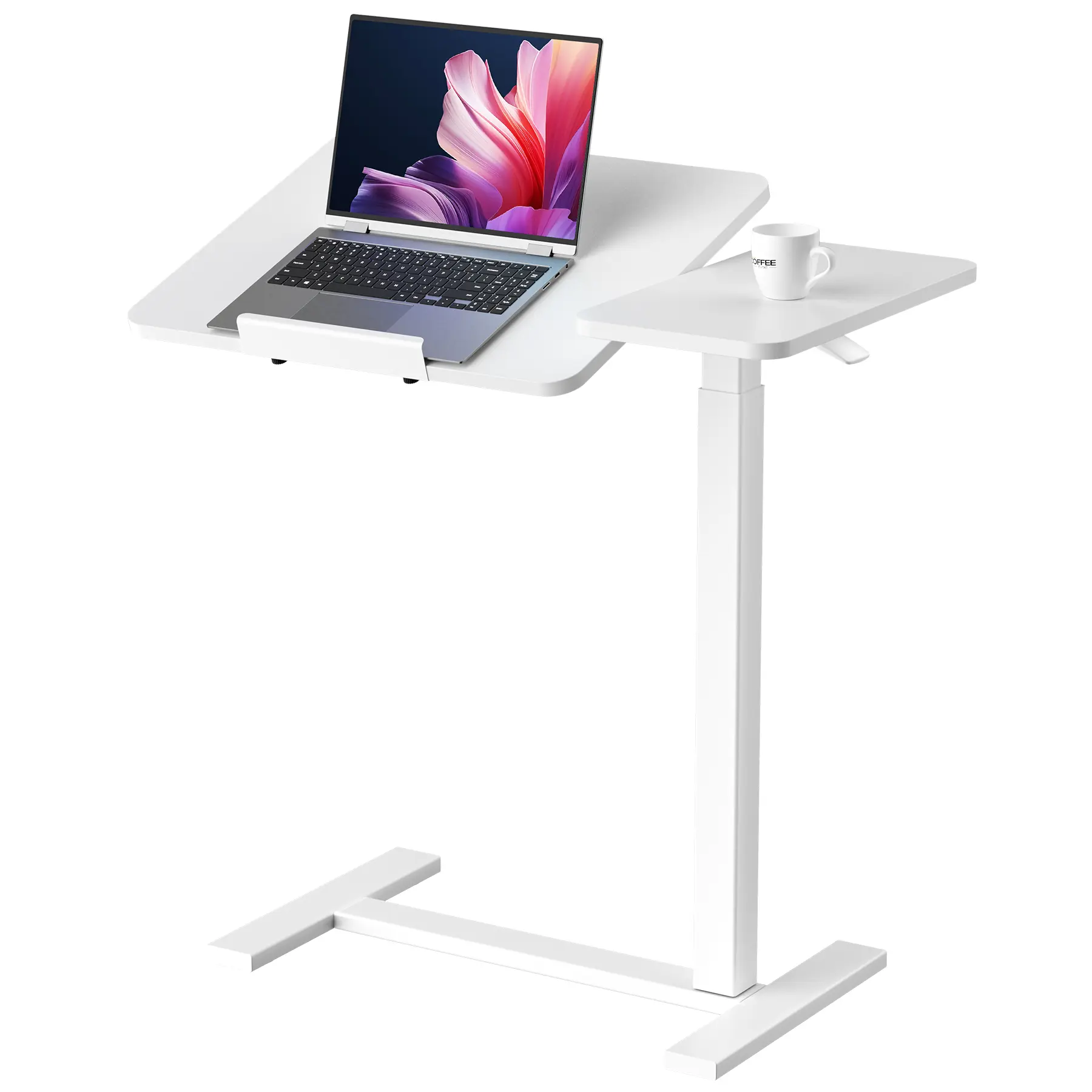 Overbed Bedside Table Adjustable with Wheels, Mobile Standing Stand Up Rolling Laptop PC Desks with Tilting Top Height Tray Side Computer Workstation