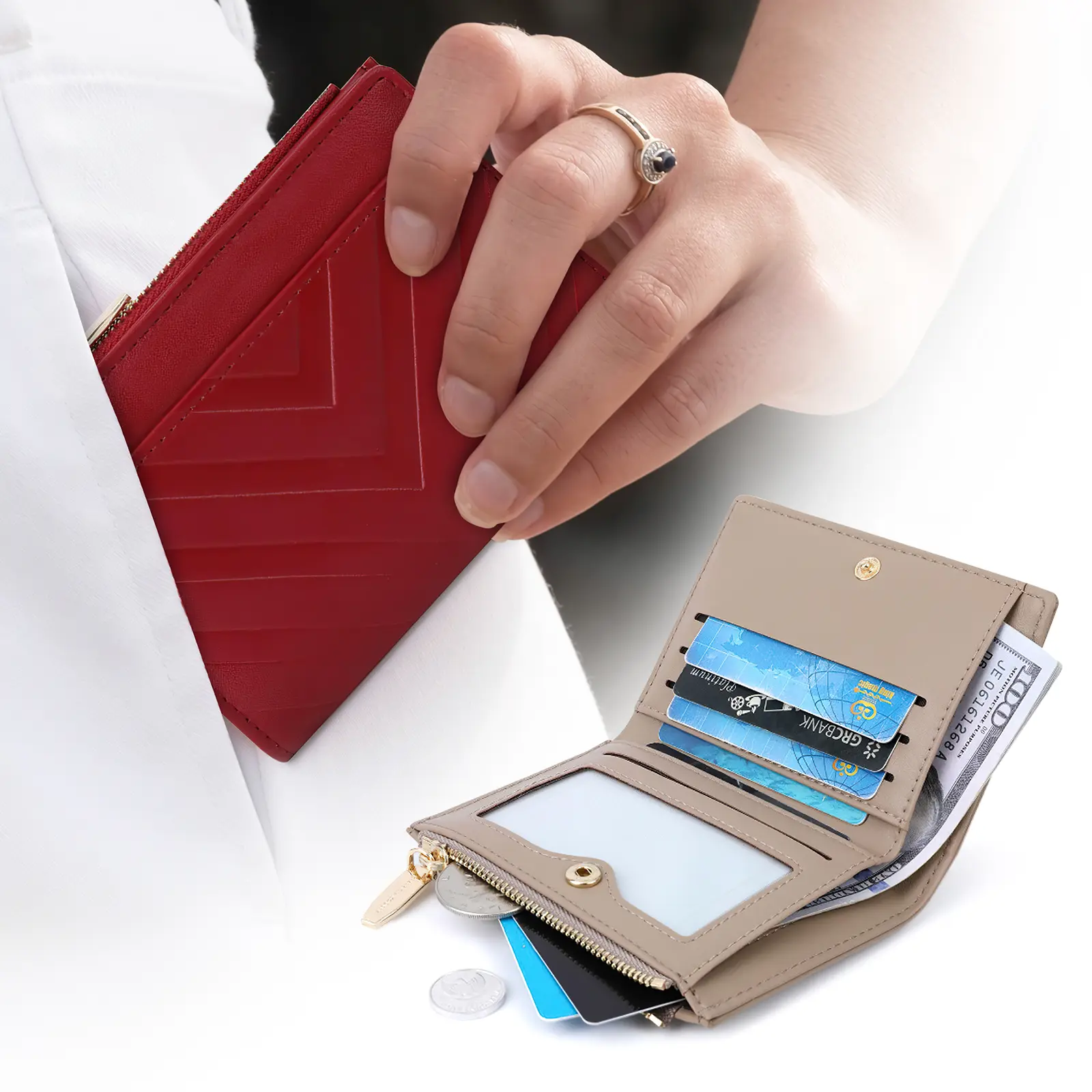 HKCLUF 363 Women's Small Wallet Genuine RFID Blocking Card Holder Compact Wallet with Zipper Coin Pocket Perfect for Back to School Credit Card Organizer
