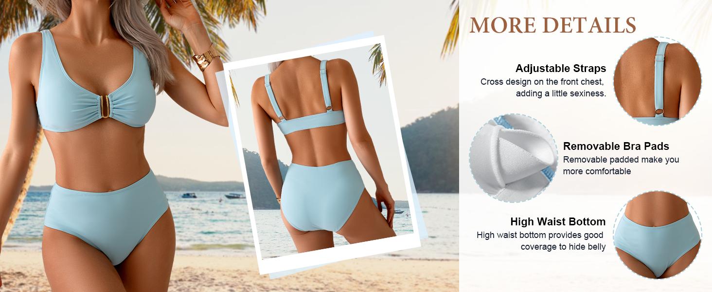 Eomenie Bikini Sets for Women High Waisted Two Piece Bathing Suit U Wired V Neck Swimsuit Adjustable Straps Swimwear #Spring Glow Up