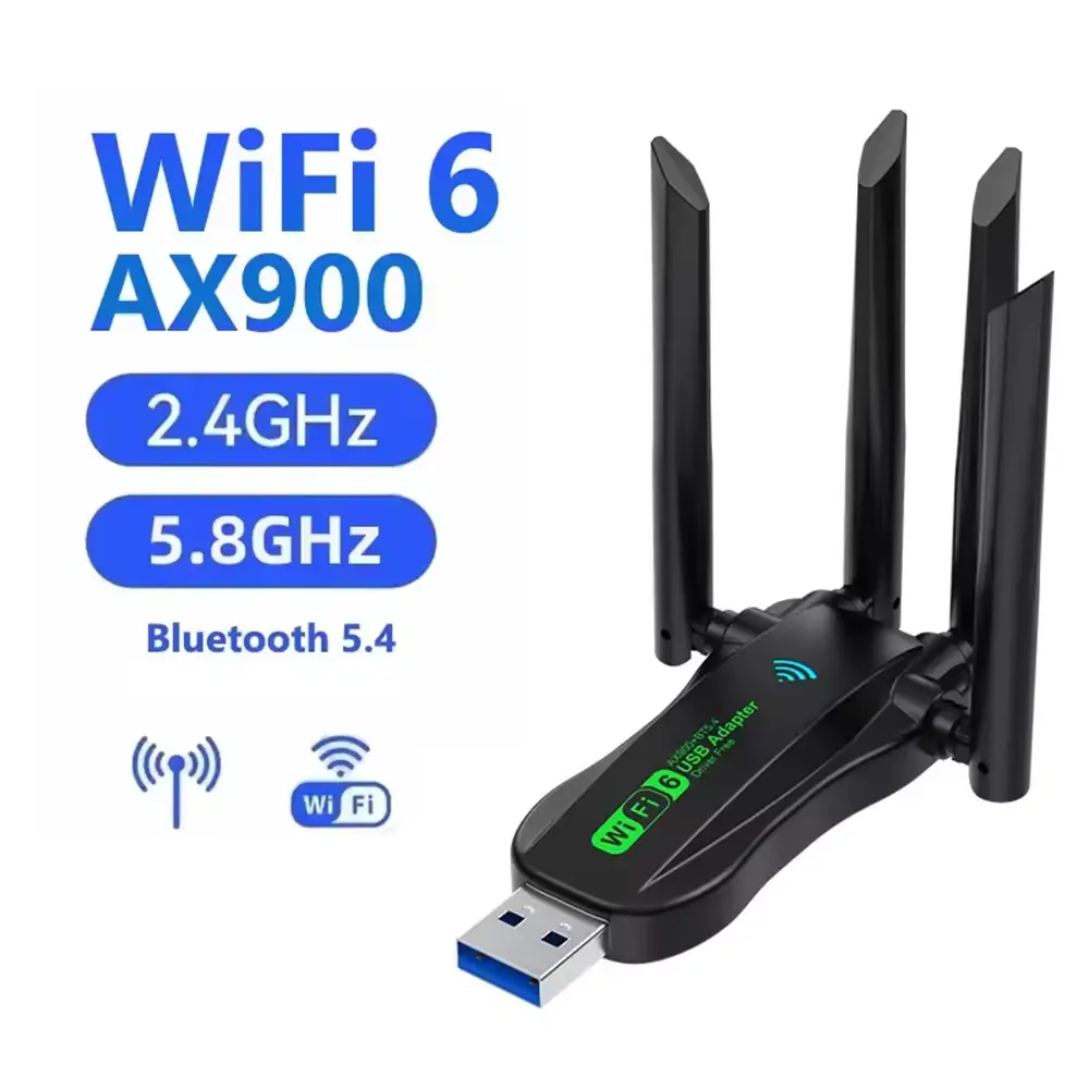 AX900 Dual Band WiFi 6 USB Wireless Adapter Dongle Receiver - 2.4G&5.8G Dual Frequency, 3dBi 4-Antenna, 900Mbps High-Speed Transmission, WiFi6 BT5.4, Plug-and-Play, Drive-Free, Internal 3dBi Antenna, USB Plug for PC/Laptop Audio & Video Accessory