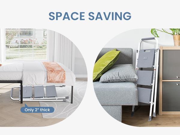 Step Ladder, Foldable Stool with Wide Pedal, Cushioned Handle, 800lbs Capacity for Home Kitchen and Outdoor, Black