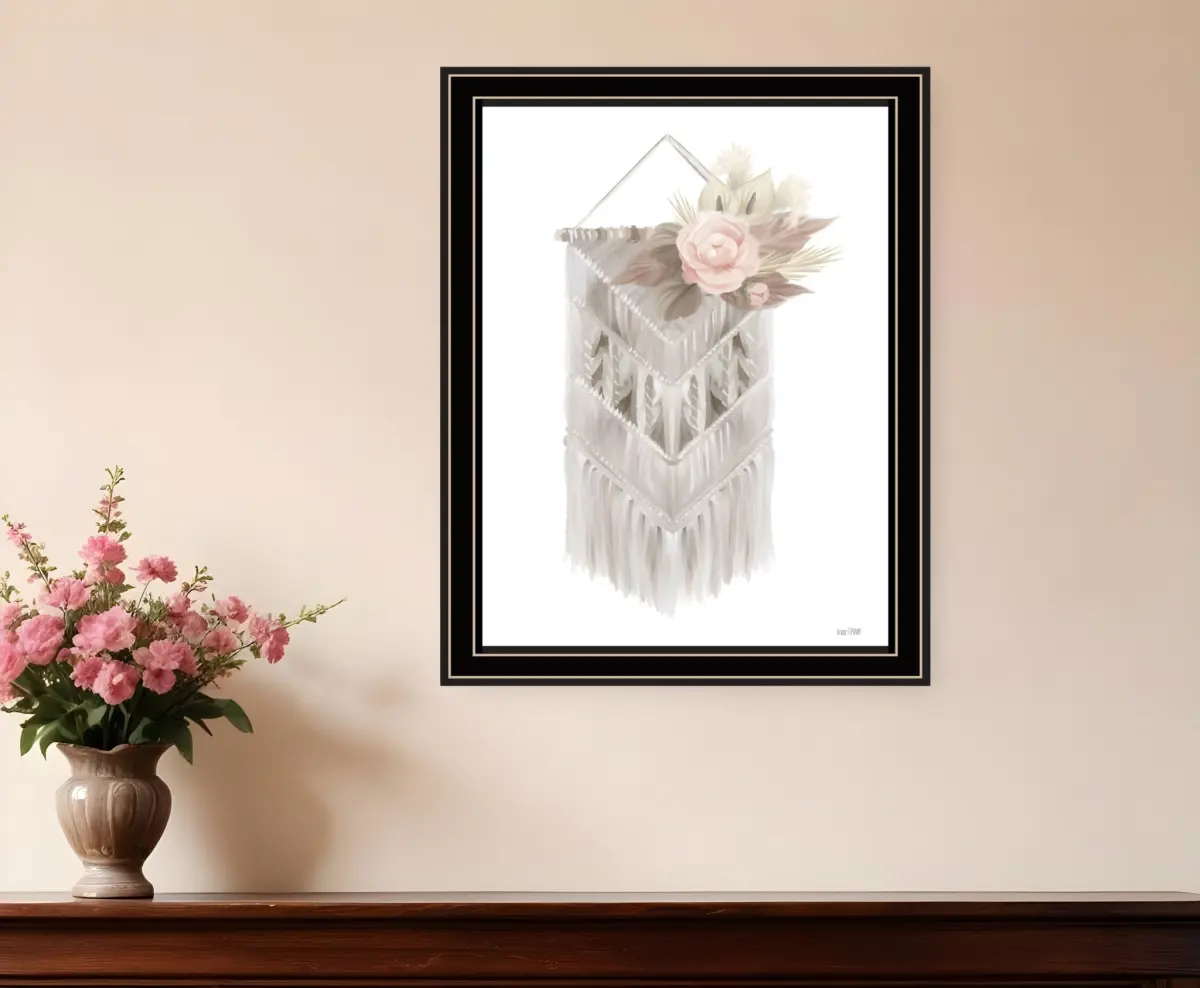 HomeRoots 530128 Rectangle Bohemian Macrame Black Framed Print Wall Art