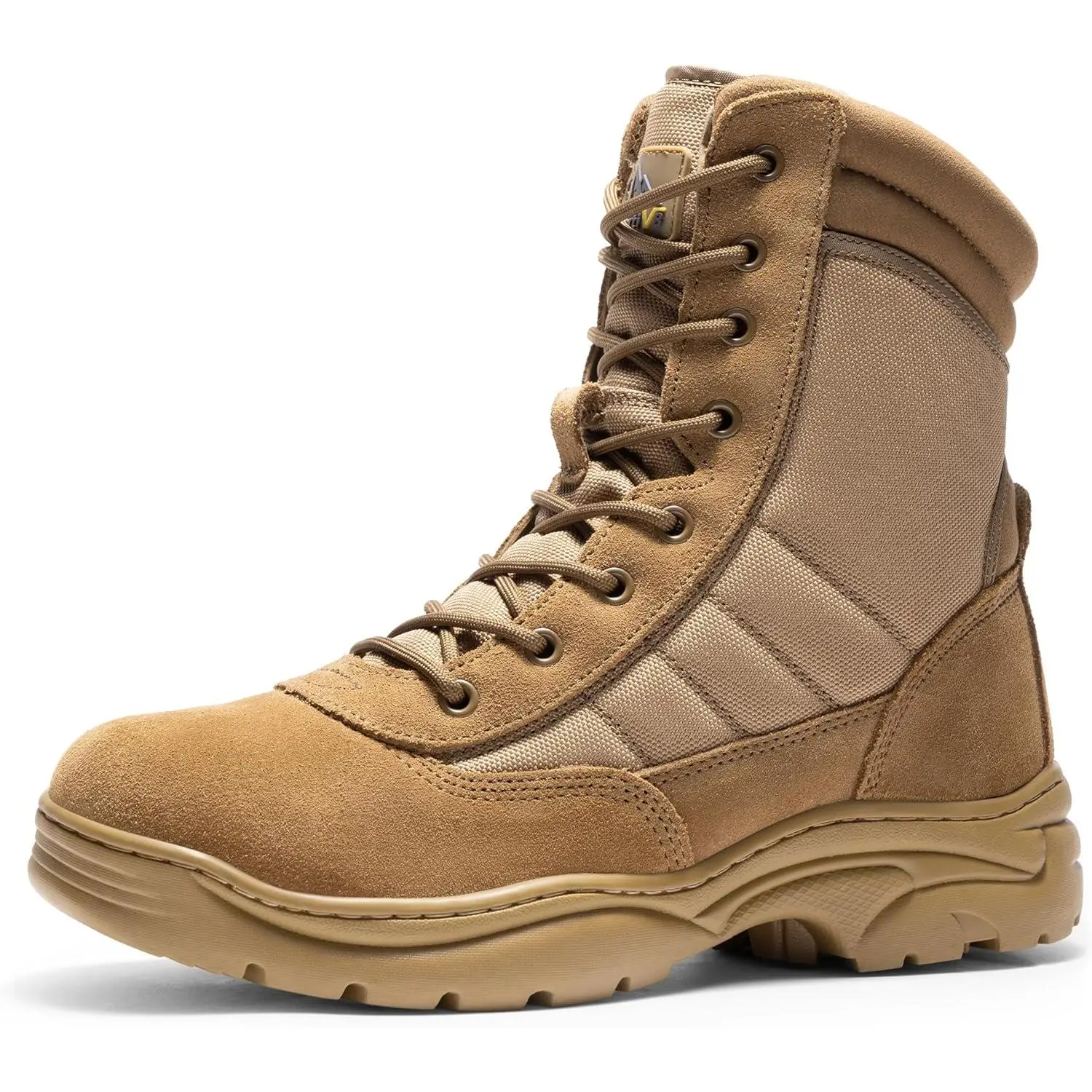 Men's Military Tactical Work Boots Side Zipper Leather Motorcycle Combat Boots Trooper(6-8 Inches)