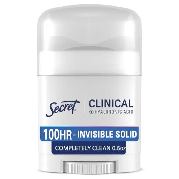 Secret Clinical Strength 100HR Sweat & Odor, Invisible Solid Antiperspirant & Deodorant for Women, 3X Stress Protection with Hyaluronic Acid, PH Balanced, Completely Clean Scent, 0.5 oz