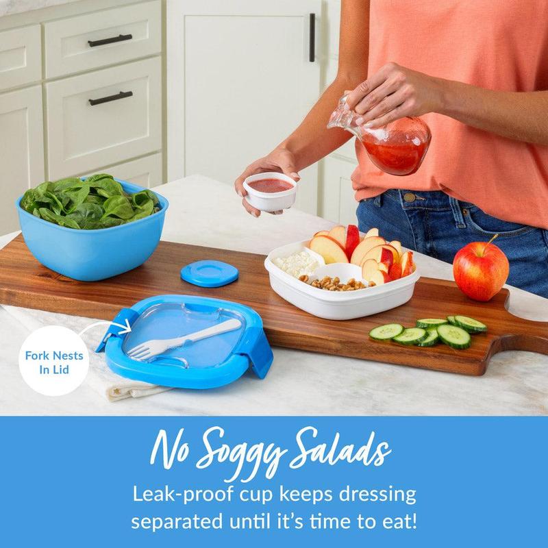 Bentgo All-in-One Salad Container - Reusable Portable Salad Bowl with Toppings Tray & Leak-Proof Sauce Container - Dishwasher & Microwave Safe - Lunch Boxes with Airtight Lid and Reusable Fork - Tableware