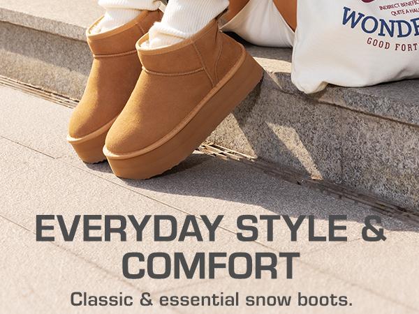 Dream Pairs FuzzyClassic Women’s Mini Platform Winter Ankle Boots – Genuine Suede, Memory-Foam Cushion, Lightweight Anti-Slip Sole