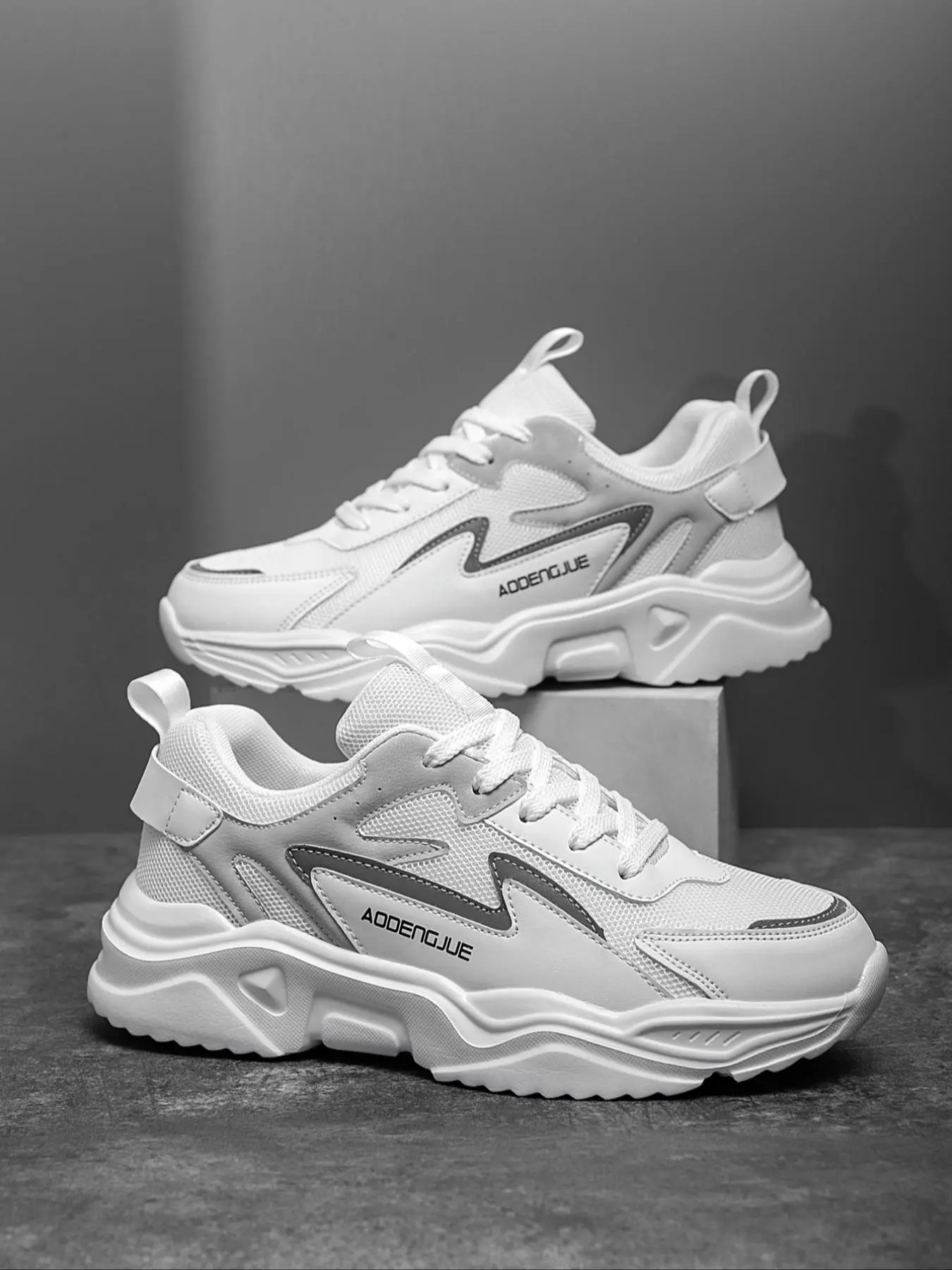 Men's Classic Colorblock Reflective Anti-Slip Sport Shoes for All-Season, Breathable Casual PU Leather Lightweight Outdoor Sporty Running Shoes, Fashion Running Sneakers