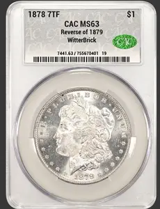 1887 7TF $1 Coin CAC MS63