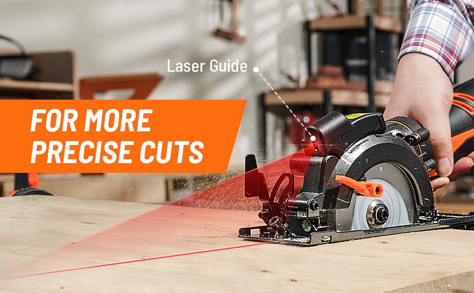 DOVAMAN Circular Saw, 5.8A 4-1/2" w/Laser, Auxiliary Handle, 6 Saw Blades(4½", 4¾") Max Cutting Depth 1-11/16", Wood, Soft Metal, Plastic, Tile-MCS01A