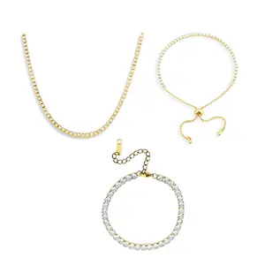 EVRY JEWELS Gold or Silver Plated Women's Icy Tennis Necklace & Bracelet Bundle
