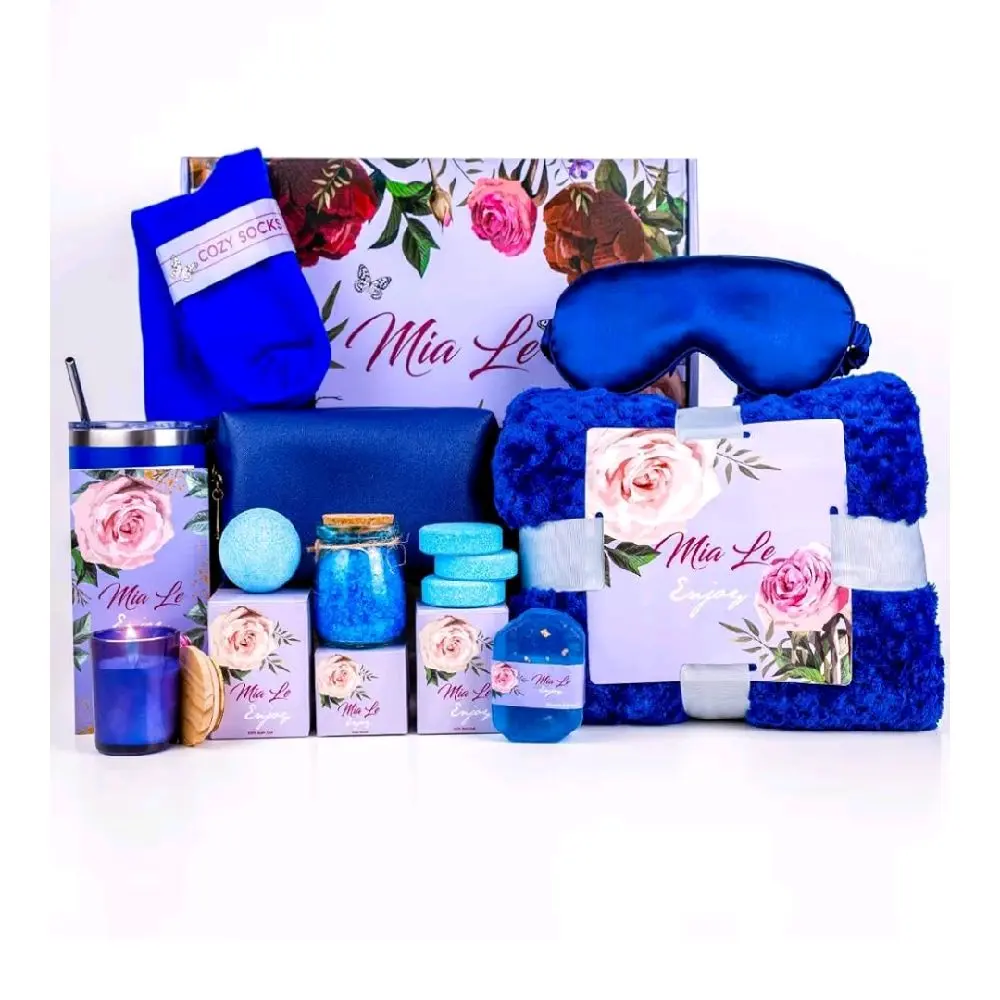 Luxury Spa Gift Basket Set – 16 Pcs Bath Set with Bath Bombs, Body Lotion, Shower Gel & More – Relaxing Gifts for Women & Men – Perfect for Birthday, Christmas, Thank You & Bridal Shower(Royal Blue
