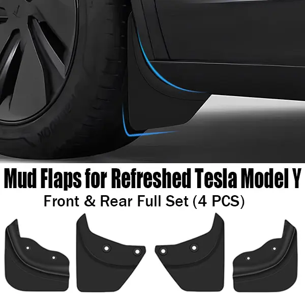 4-Piece Mud Flaps Splash Guards for Refreshed Tesla Model 3/Y Car, No Drilling No Tape All Weather Front & Rear Wheel Fender Set, Sediment Protection New Version Accessories, No Assembly Required Exterior Decoration Upgrade
