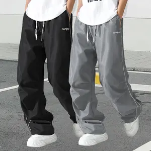 2pcs Men's Summer Loose Casual Pants Straight Leg, Everyday Lightweight Comfortable White Side Stripe Casual Pants, Woven Non-Stretch Outdoor Hiking Jogger Trousers, Men's Long Pants, 100% Polyester Machine Washable Men's Trousers SpringStatements