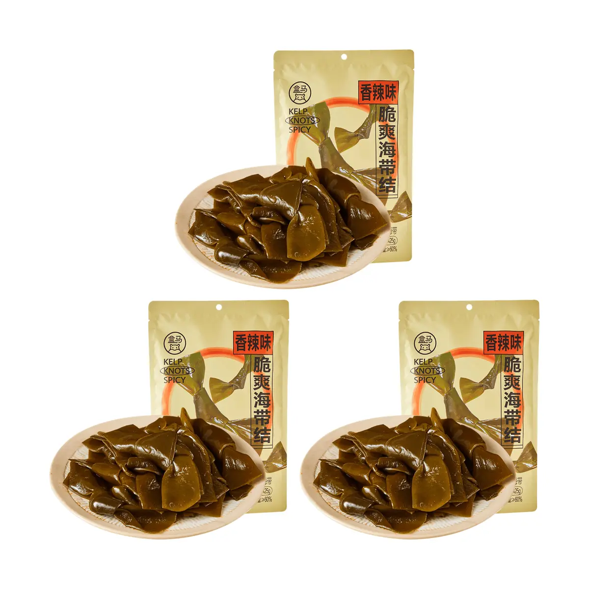 FRESHIPPO Spicy Kelp Knots - Crispy & Chewy Seaweed Snack, 3 Pack (425g Each), Authentic Chinese Flavor, Ready to Eat