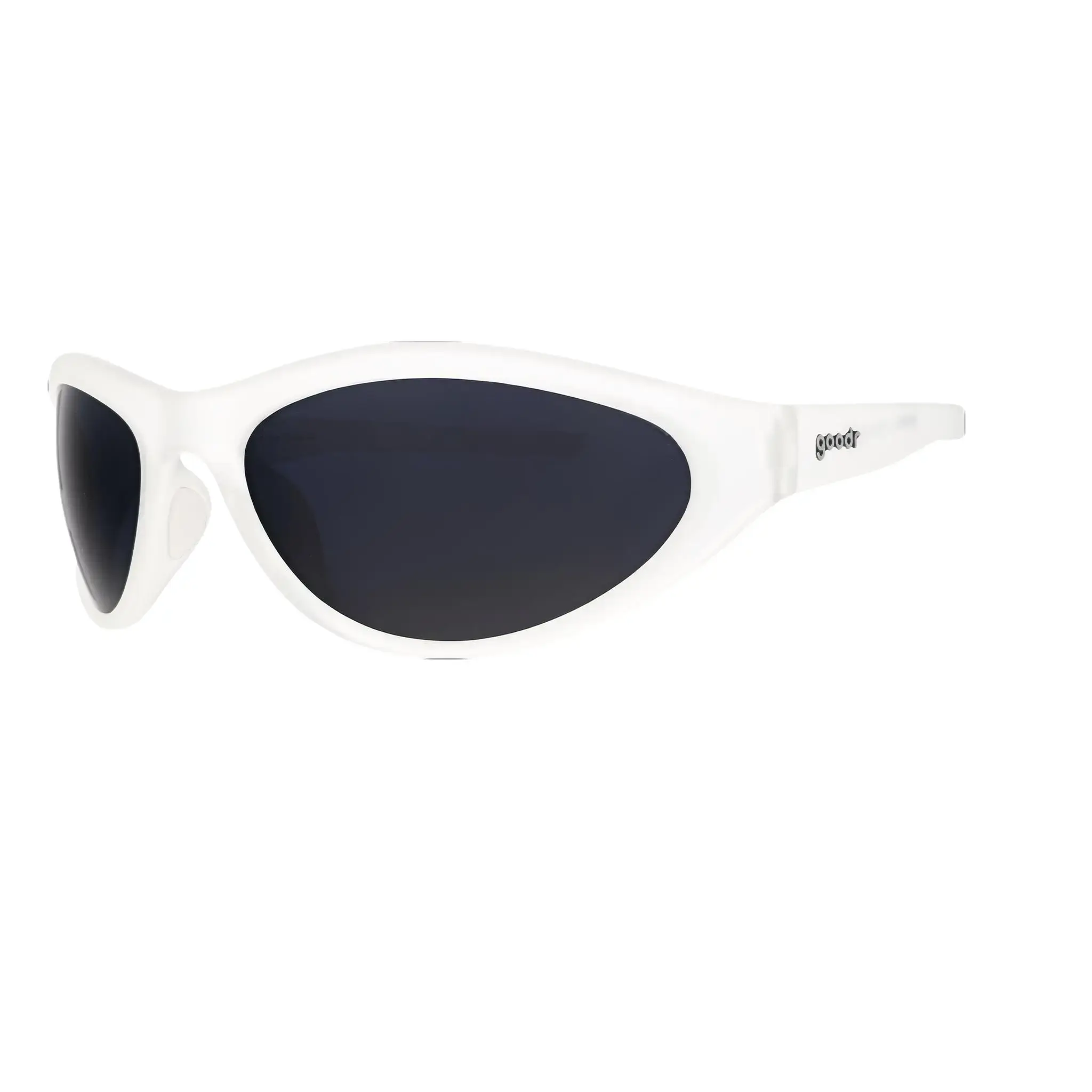 goodr Cleared for Takeoff Medium Size (Bug G) Translucent Clear Frame with Black Lens, UV400, No Slip No Bounce No Tangle