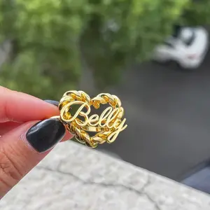 Custom Twist Heart Name Ring Persanalized Small Size Nameplate Letter Double Ring For Girl's Gift