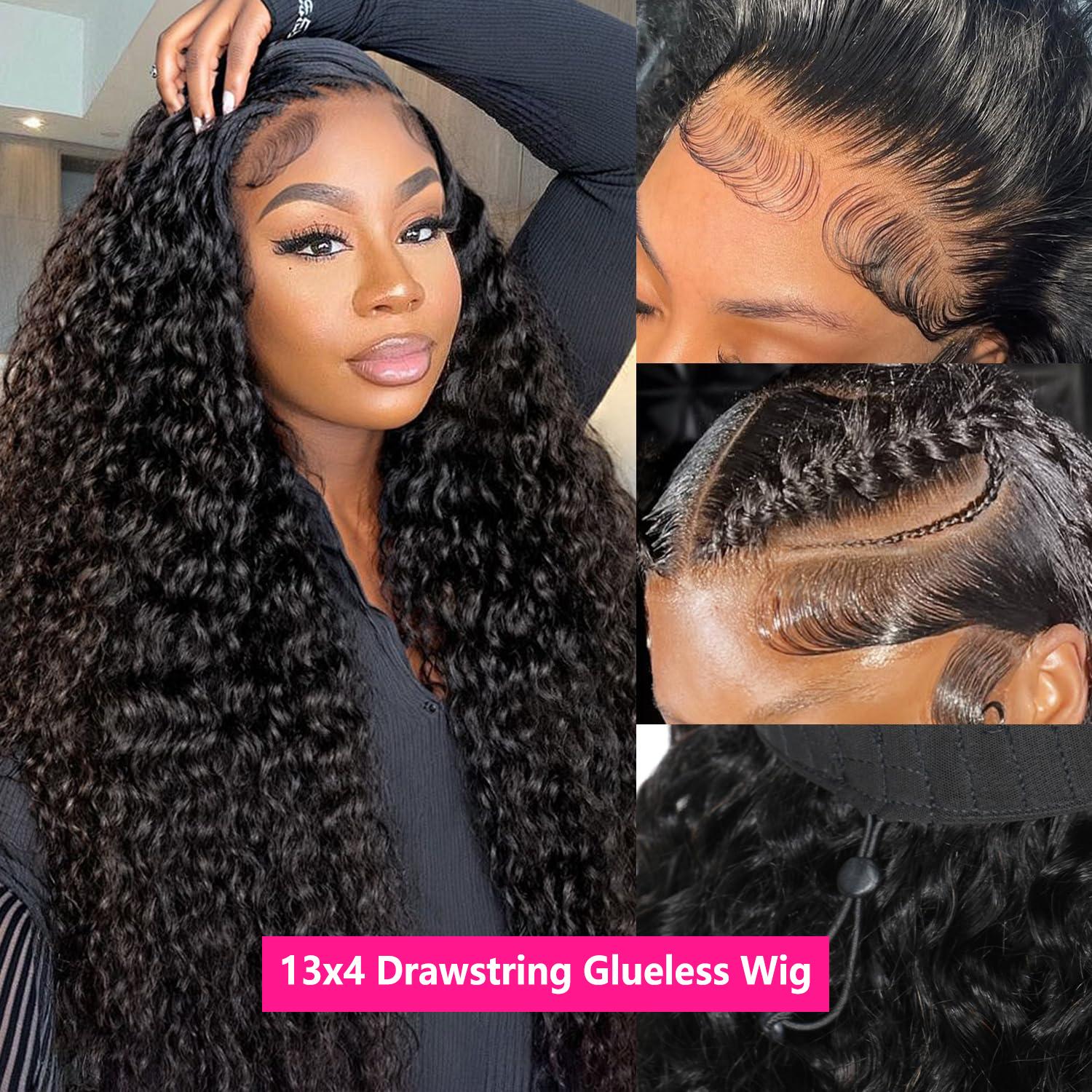Bling Hair 180% Density 32 34Inch Deep Wave 13x6 Drawstring Glueless Wigs Human Hair For Black Women Brazilian HD Transparent 13x4 Wet And Wavy Curly Wave Lace Wig