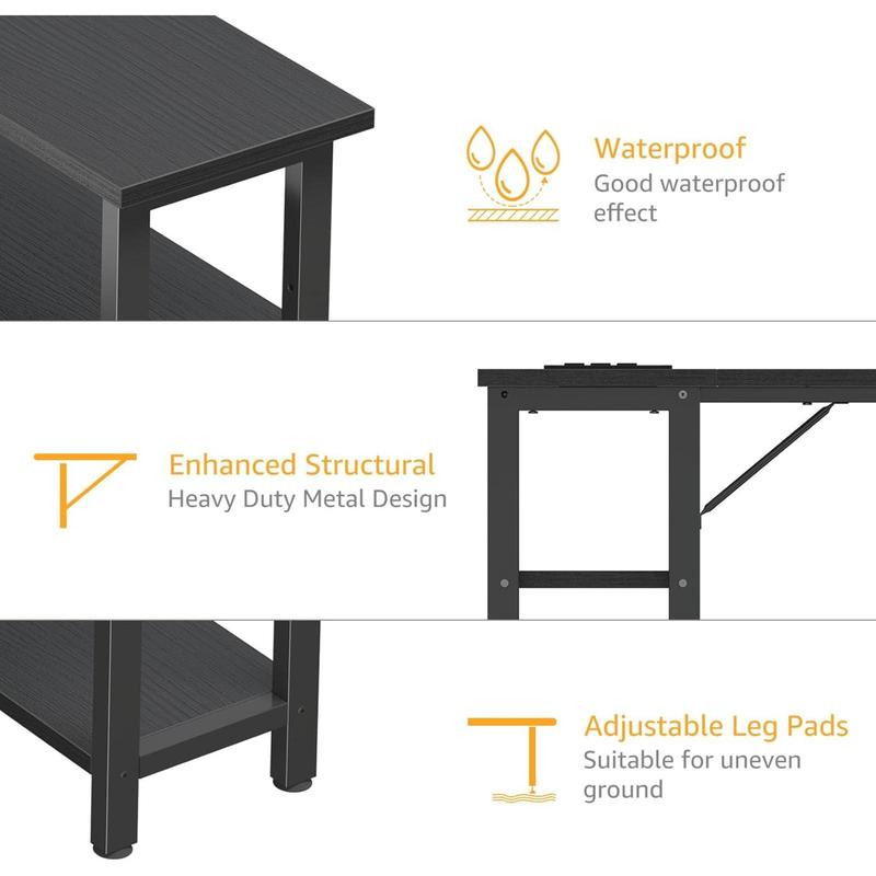 Black L Shaped Desk with Shelves Power Outlet, 40 Inch Small Corner Computer Gaming Desk for Small Space Home Office, Study Work PC Desks for Bedroom, Black, Get Free Gift