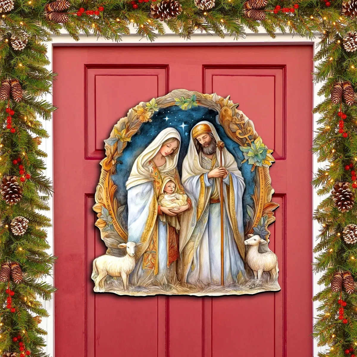 Designocracy 8611074H 24x18 in. Artistic Wooden Nostalgic Christmas Nativity Scene, Holiday Wall Decor, Festive Door-Window Gift, Home Festive Decoration