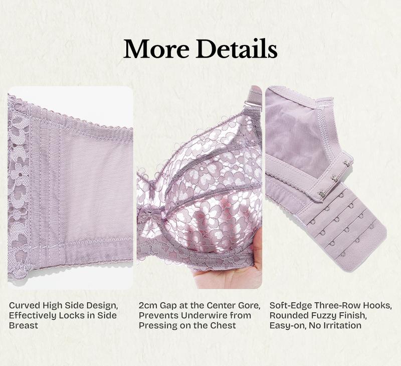 Lacsper Jasmine Plus Size Lace Bra with Special Lace Detailing Unlined Non-Padded Full Coverage Comfortable Supportive All Day