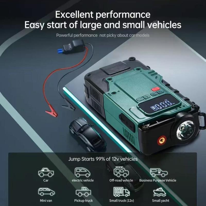 Portable Car Jump Starter with Air Compressor 4000A Battery Jump Starter for All Gas 8.0L Diesel 150PSI Tire Inflator 12V Jump Power 15000mAh Power Bank LED Light Automotive