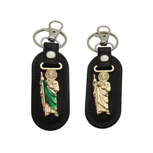 Vintage Sacred Object 1pc, Metal Icon Keychain, Metal + PU Patron Saint Statue Car Key Accessory, Portable Blessing and Protection Keychain Pendant, perfect gift for friends and family