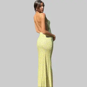 Floral Print Holiday Dress Sleeveless Bodycon Maxi Dress Women's 2025 Summer New Ditsy Backless Slim Boho Vacation Party Club Elegant Dresses Outfits