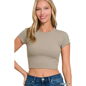Zenana Cropped Interlock Short Sleeve Top