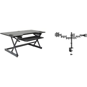 Rocelco Height Adjustable Standing Desk Converter & Monitor Mount Bundle - 46" Black