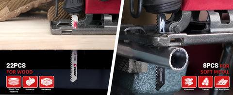 30count T-Shank Assorted Jig Saw Blade Set for  Wood, Plastic and Metal Cutting, FathersDayGift