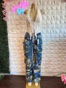 "Cloud Burst" Marbled Indigo Cargos