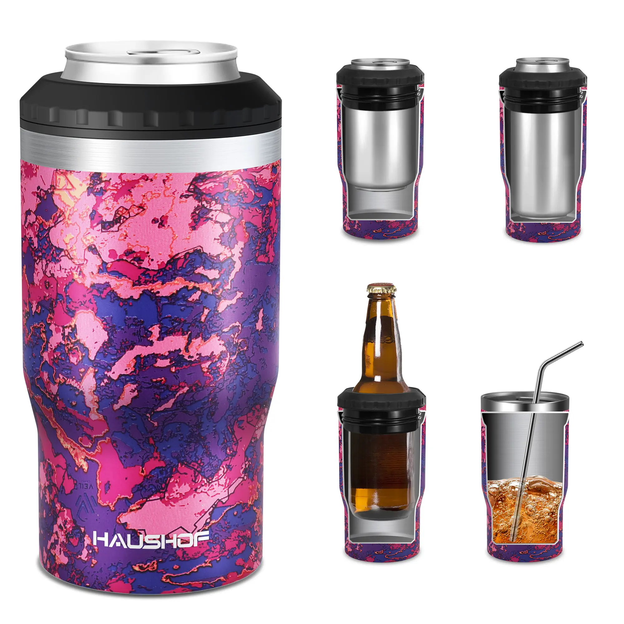 #backtoschool HAUSHOF Can Cooler, 12 oz Slim Can Cooler, 4 in 1 Insulated Beer Can Cooler, Fits for 12 oz Standard Can|12 oz Slim Can|12 oz Beer Bottle, Perfect for Camping, Beach, Picnic