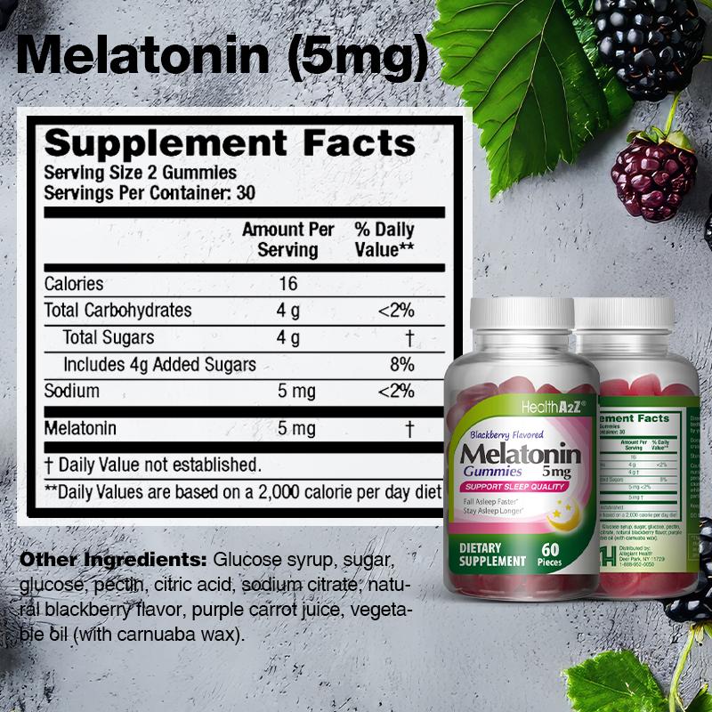 HealthA2Z Melatonin Gummies (Blackberry Flavored) - 60 Pieces (Pack of 1) - Natural Sleep Aid for Adults