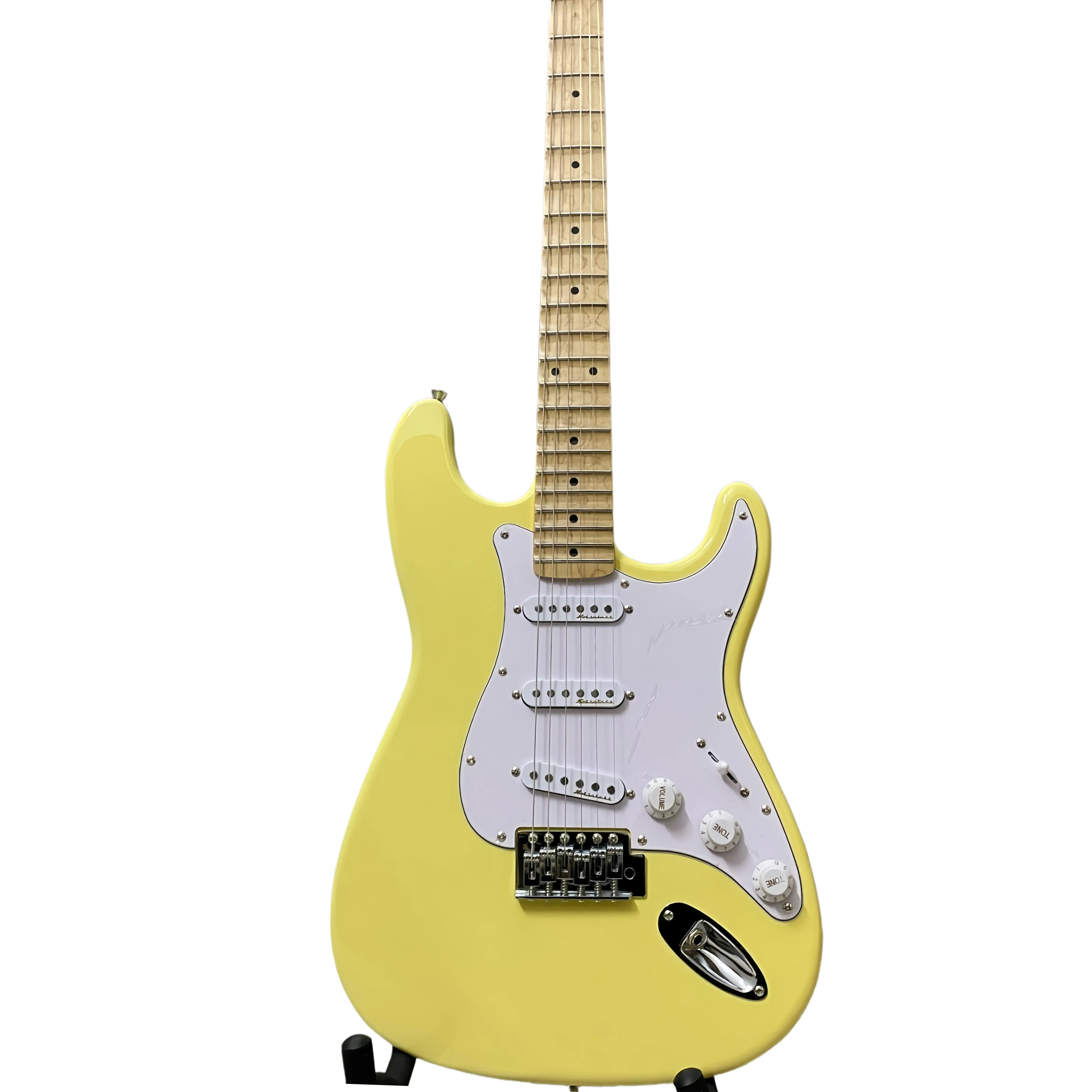 New Cream Yellow ST Electric Guitar - SSS Pickups, Maple Fretboard, High-Sound Quality, Customizable Option, Full Refund Eligibility, Electronic, Save Money