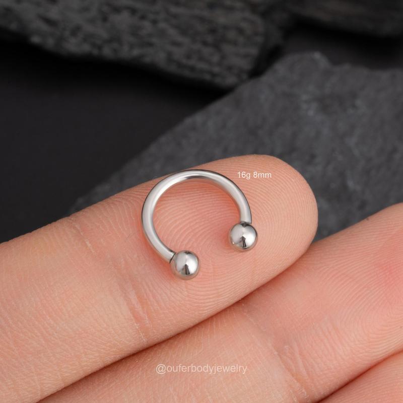 Oufer 14k Solid White Gold 16G Internally Threaded Ball End Horseshoe Septum Nose Piercing Ring -Classic Fit for Everyday Wear Inner Diameter 8mm 10mm