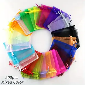 200pcs Organza Bags 20 Color Wedding Favor Bag Sheer Gift Bags with Drawstring Jewelry Bag Chiffon Pouches for Mother's Day Birthday Wedding Party Festival Favor Gift