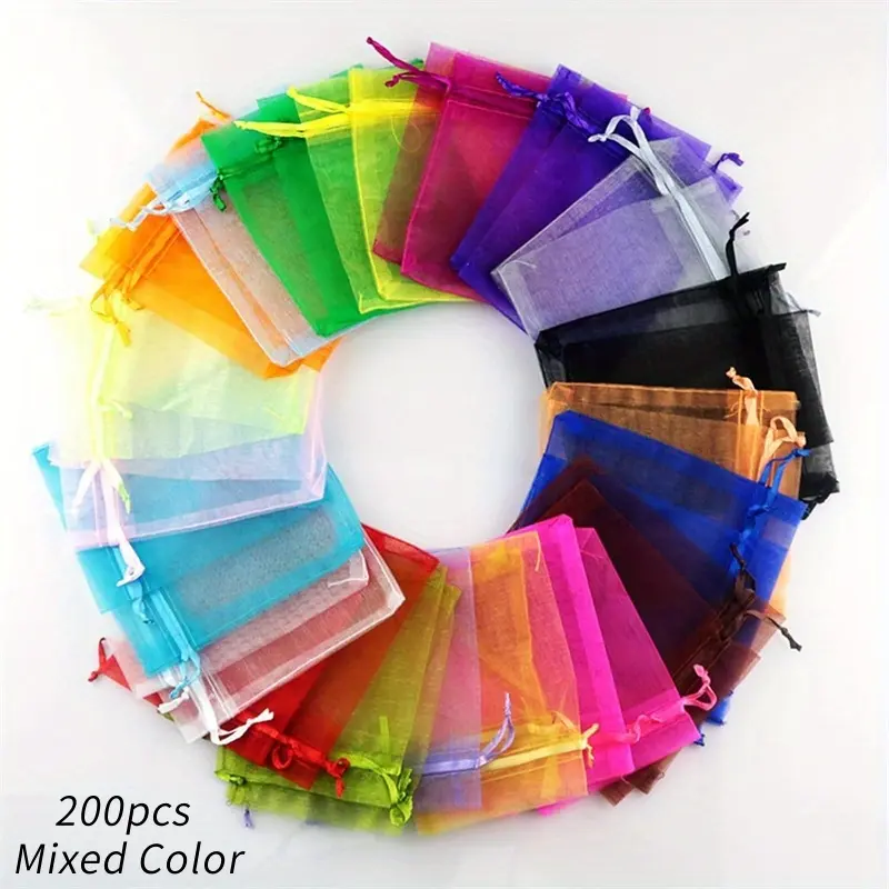200pcs Organza Bags 20 Color Wedding Favor Bag Sheer Gift Bags with Drawstring Jewelry Bag Chiffon Pouches for Mother's Day Birthday Wedding Party Festival Favor Gift
