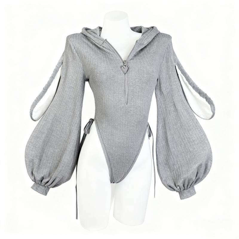 Cute Cosplay Sexy Bunny Outfit Cosplay lingerie for Anime women Costumes,Christmas with Fuzzy Ears & Bodysuit Knitted Rabbit Piece Long Sleeve Jumpsuit Style Soft