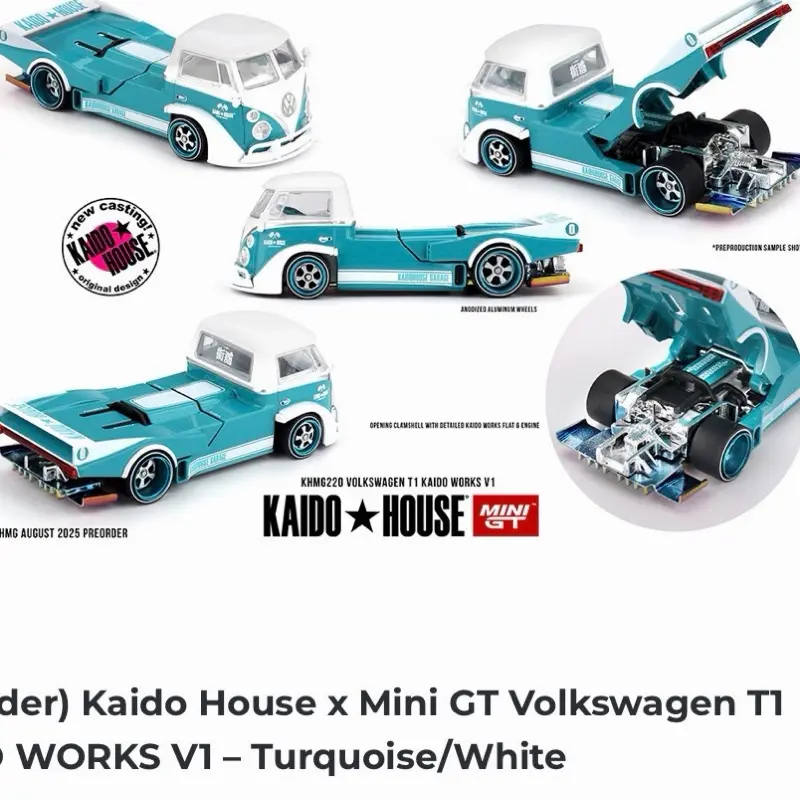 Kaido House × Mini GT Volkswagen T1 KAIDO WORKS V1 - Turquoise/White