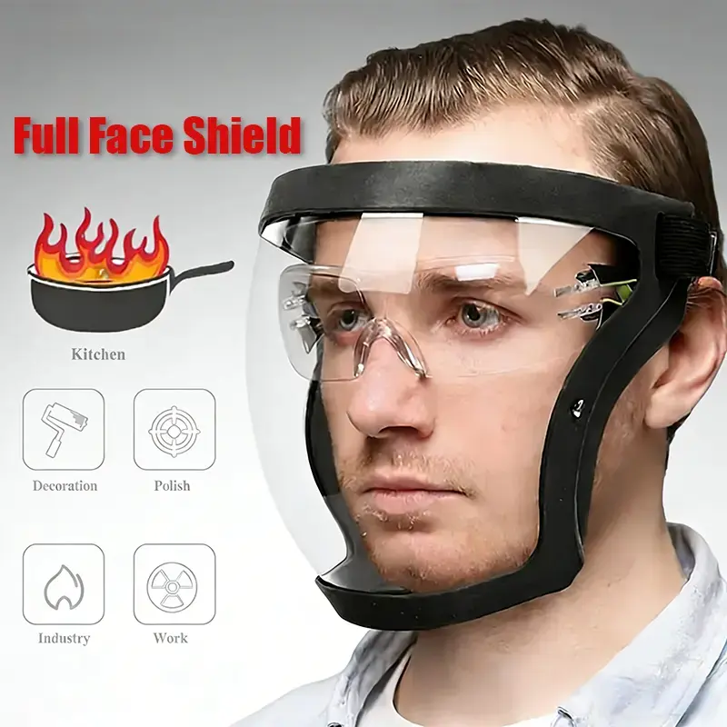 Unisex Durable Plastic Protective Face Shield - Transparent, Adjustable Full-Face, Heat & Impact Resistant, Comprehensive Coverage for Kitchen, Outdoor Use (Sports & Outdoor Accessory), All Seasons, Work