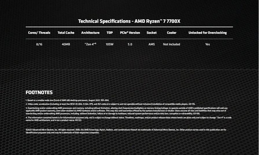 AMD Ryzen 7 7700X Desktop Processors